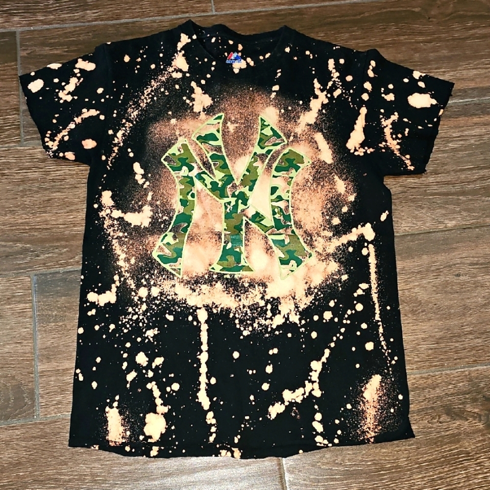 MAJESTIC TOE DYE NY YANKEES SZ SMALL CAMOFLAUGE TSHIRT TOP RARE